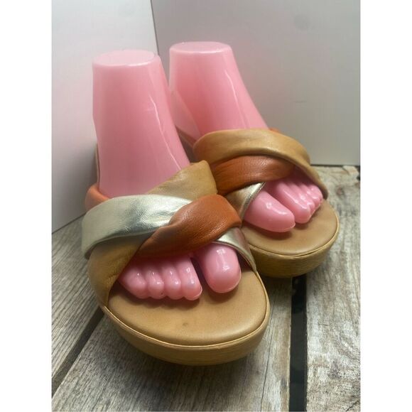 Mila Paoli Italian Leather Wedge Sandals Women’s 8.5 Multicolor Metallic Platfor - Picture 1 of 8